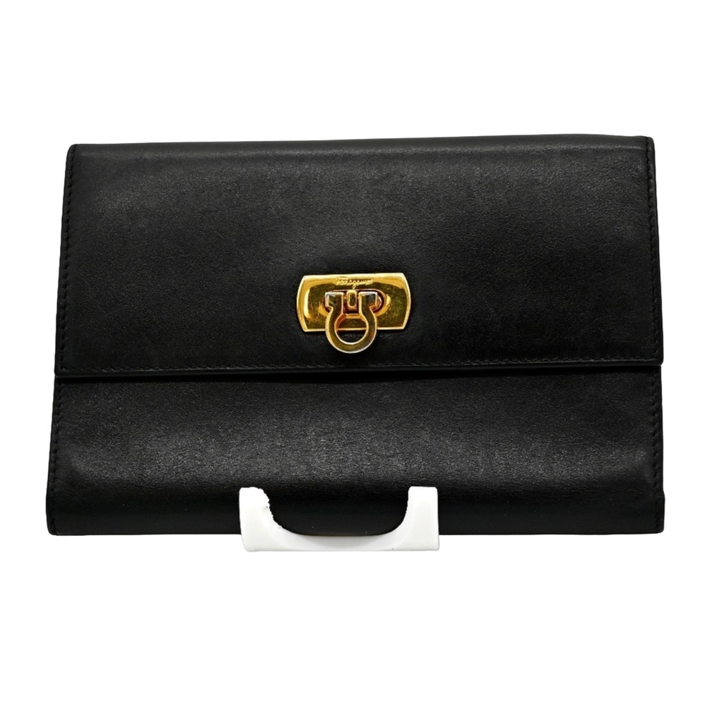 Vintage Salvatore Ferragamo Gancini Black Leather Wallet